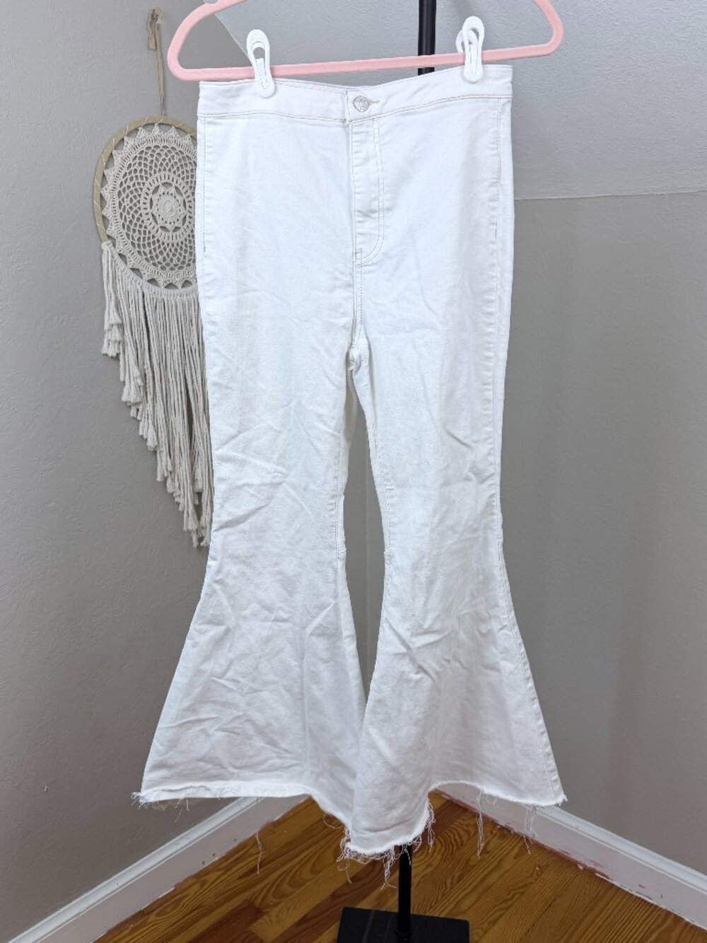Free People Float Away White High Rise Extreme Bell Bottom Jeans Size 30